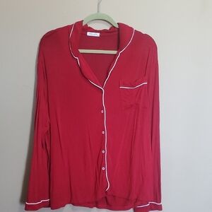 Ekouaer Red Women's Pajama Top with White Trim Size XXL